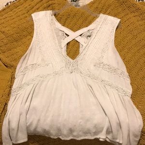American Eagle White Sleeveless Crochet Top